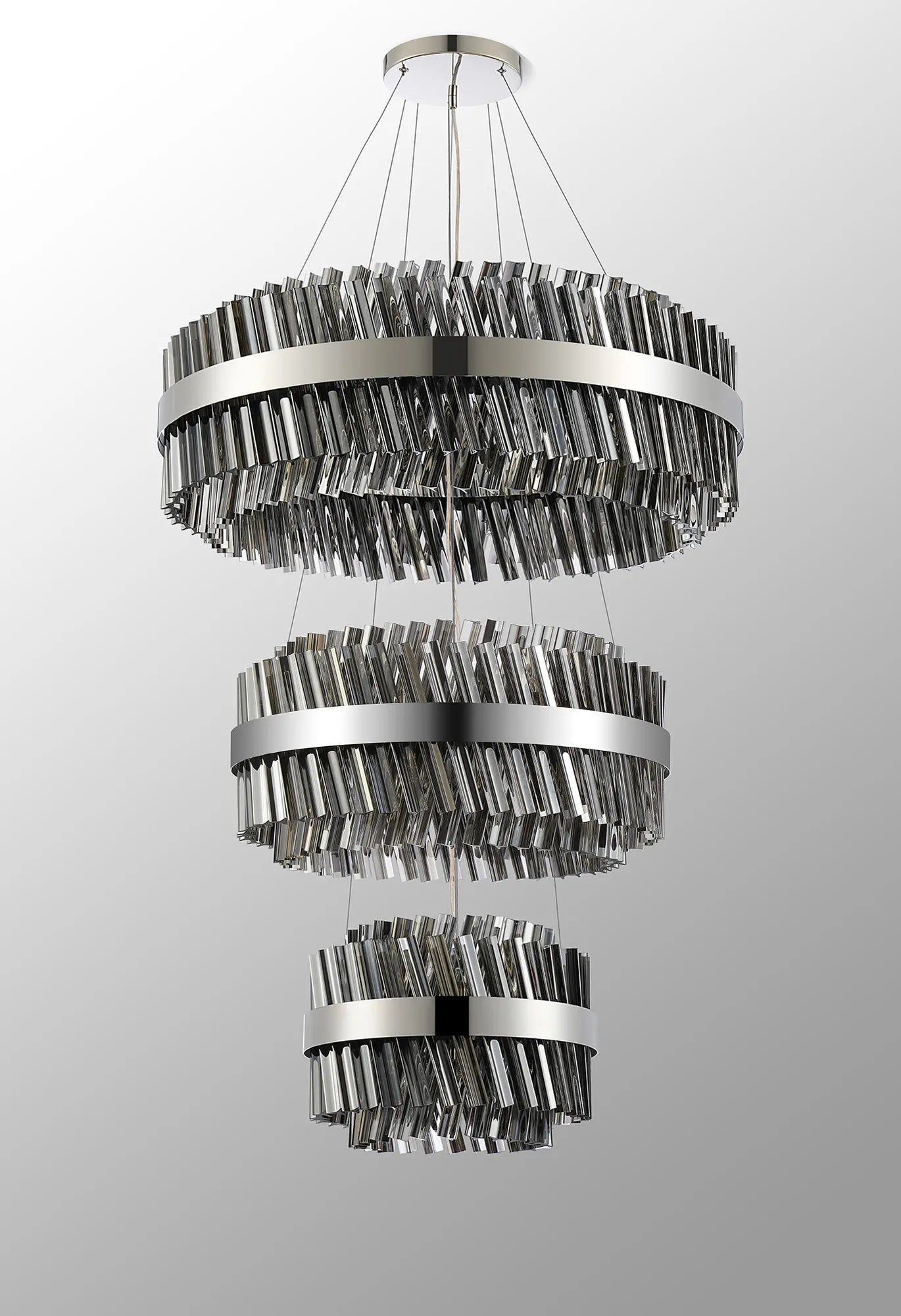 Farnley 3 Tier 80cm Pendant 24 Light - Polished Nickel & Smoke