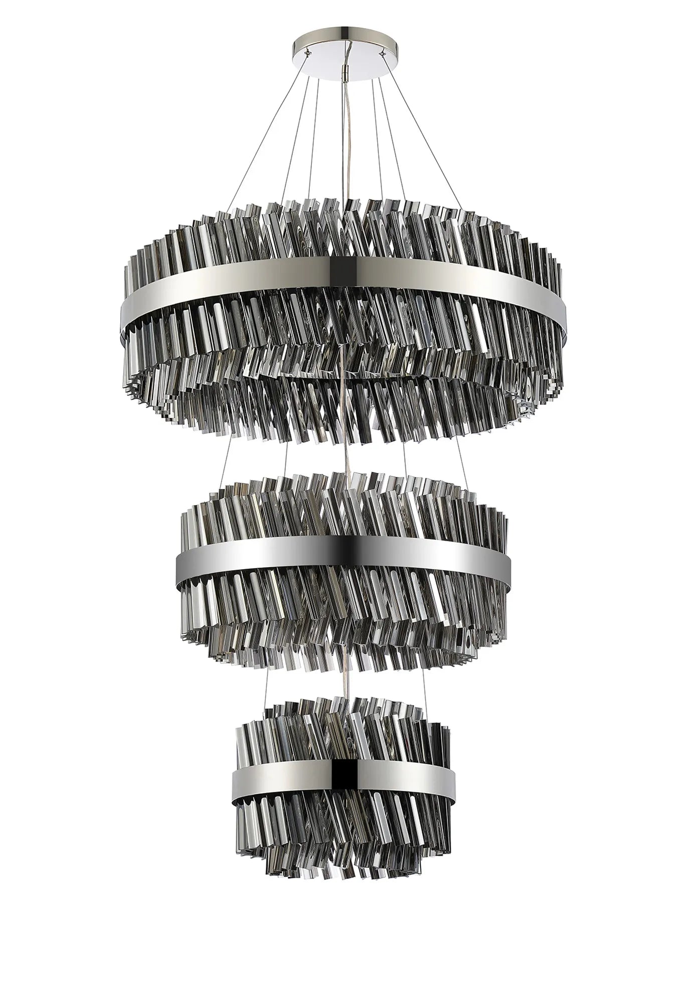 Farnley 3 Tier 80cm Pendant 24 Light - Polished Nickel & Smoke