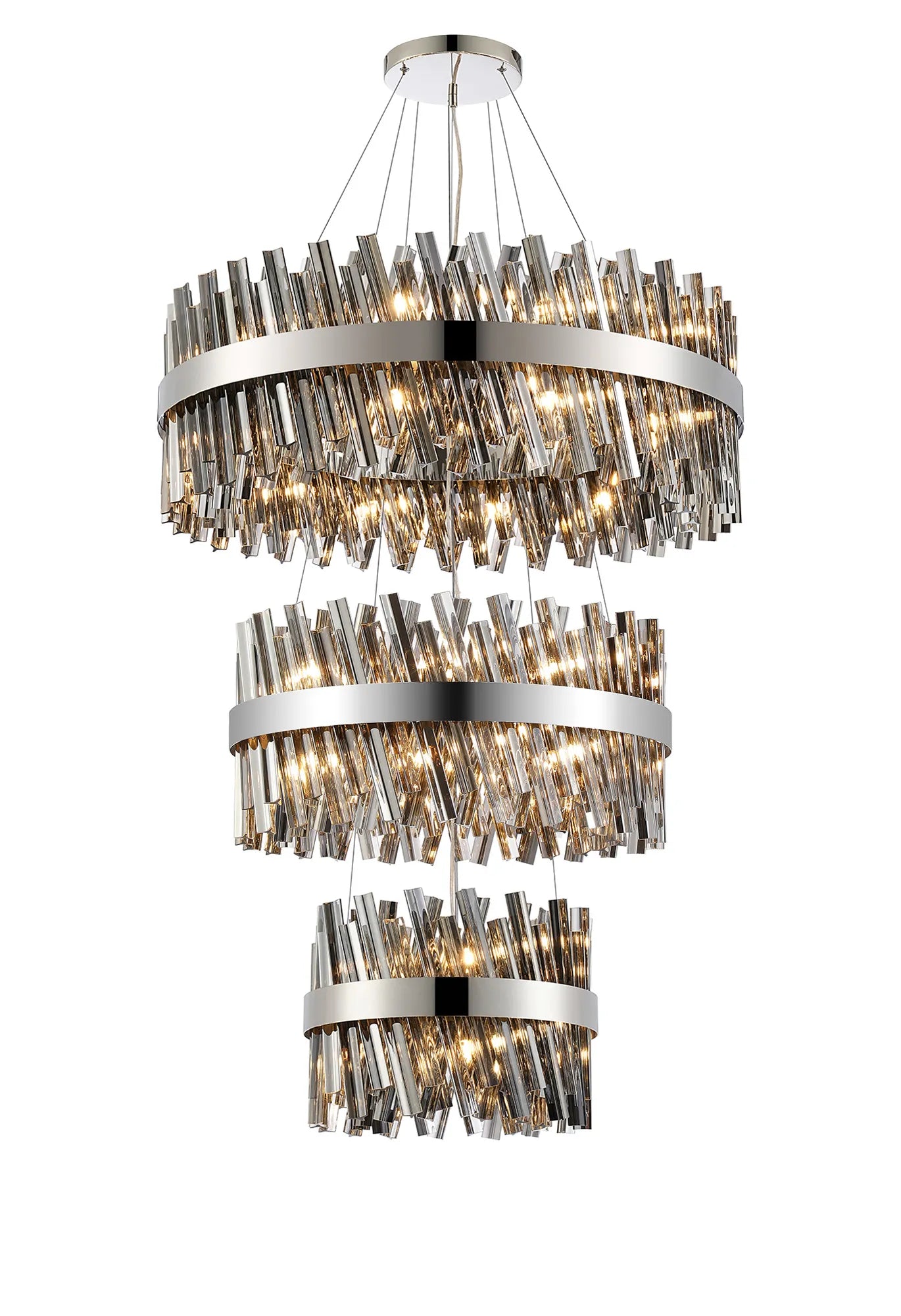 Farnley 3 Tier 80cm Pendant 24 Light - Polished Nickel & Smoke