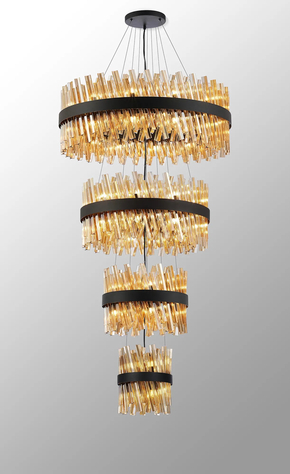 Farnley 4 Tier 80cm Pendant 24 Light - Black & Amber