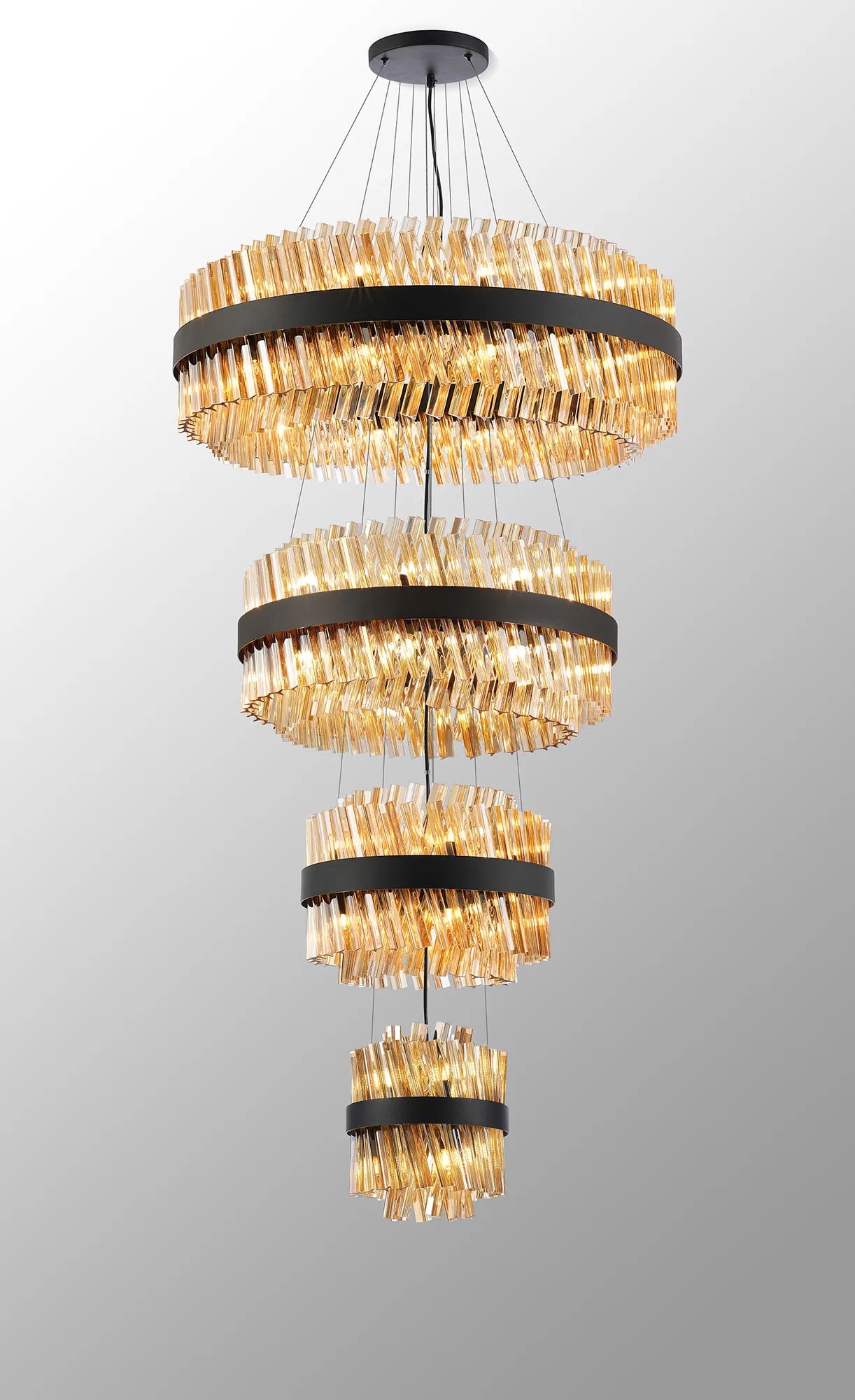 Farnley 4 Tier 80cm Pendant 24 Light - Black & Amber