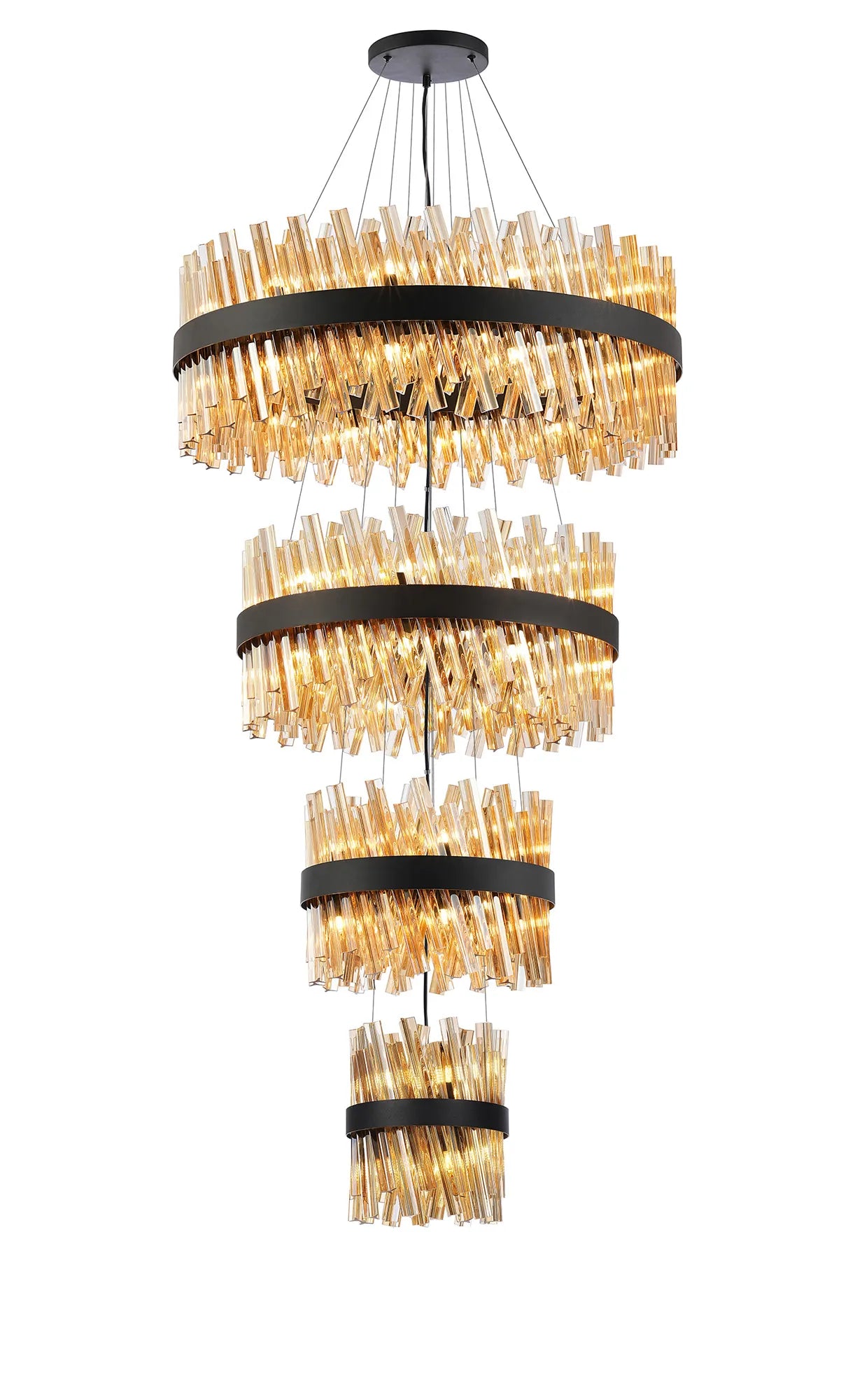 Farnley 4 Tier 80cm Pendant 24 Light - Black & Amber