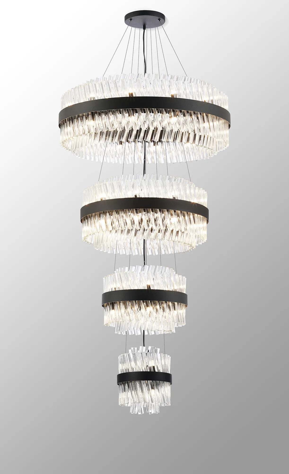 Farnley 4 Tier 80cm Pendant 24 Light - Black & Clear