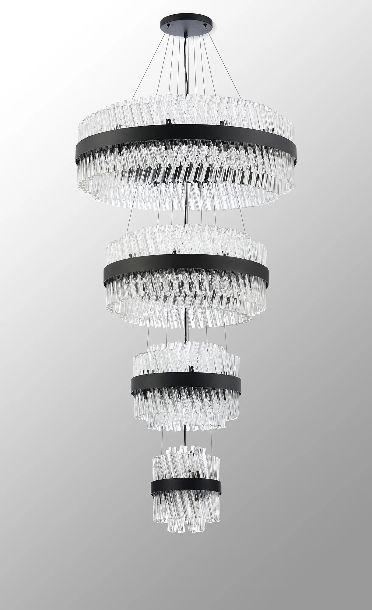 Farnley 4 Tier 80cm Pendant 24 Light - Black & Clear