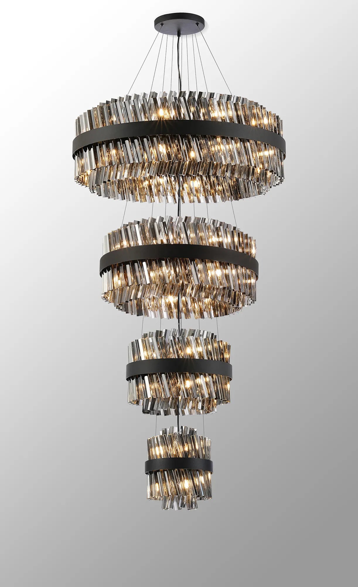 Farnley 4 Tier 80cm Pendant 24 Light - Black & Smoke