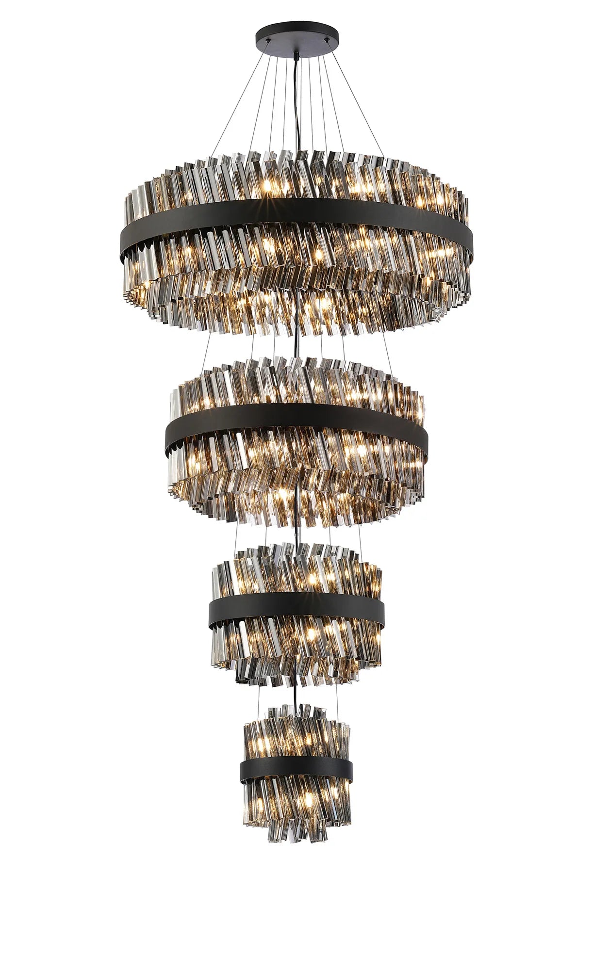 Farnley 4 Tier 80cm Pendant 24 Light - Black & Smoke