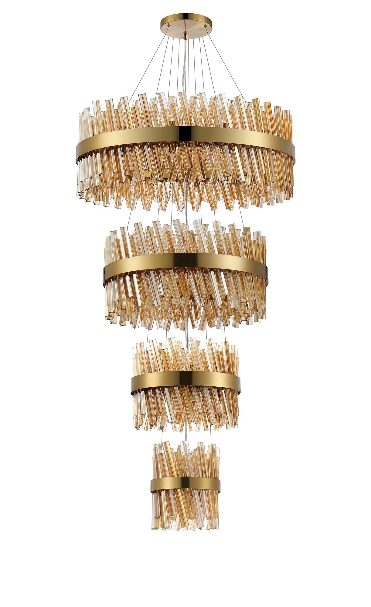 Farnley 4 Tier 80cm Pendant 24 Light - Brass & Amber