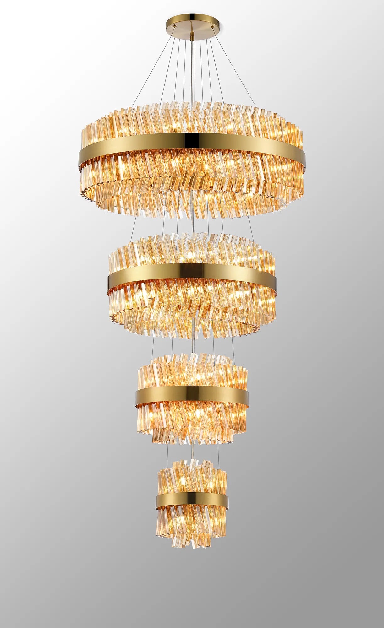 Farnley 4 Tier 80cm Pendant 24 Light - Brass & Amber