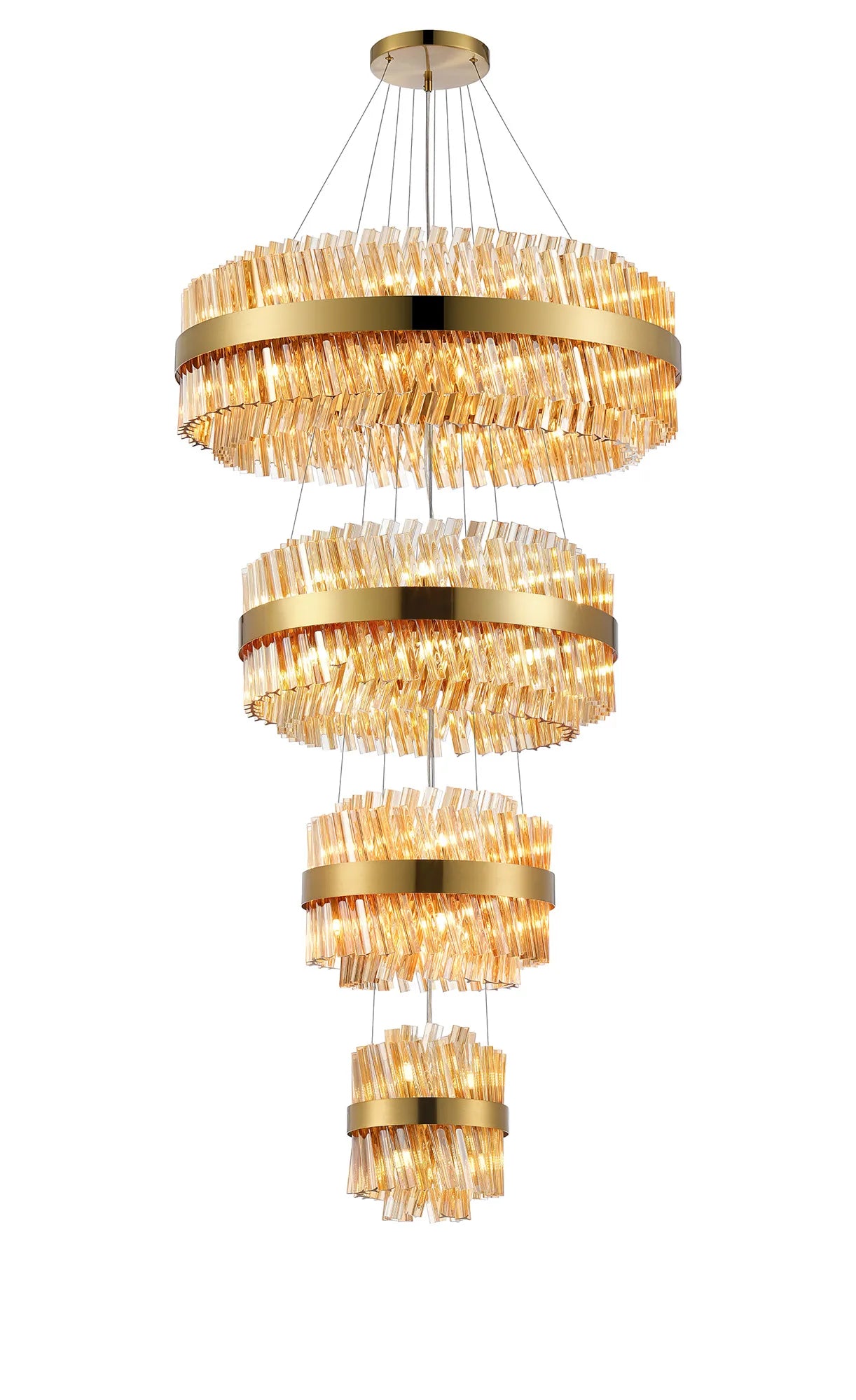 Farnley 4 Tier 80cm Pendant 24 Light - Brass & Amber