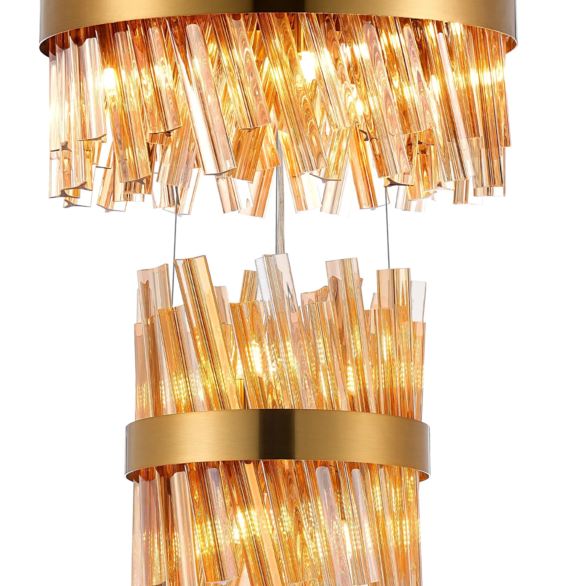 Farnley 4 Tier 80cm Pendant 24 Light - Brass & Amber