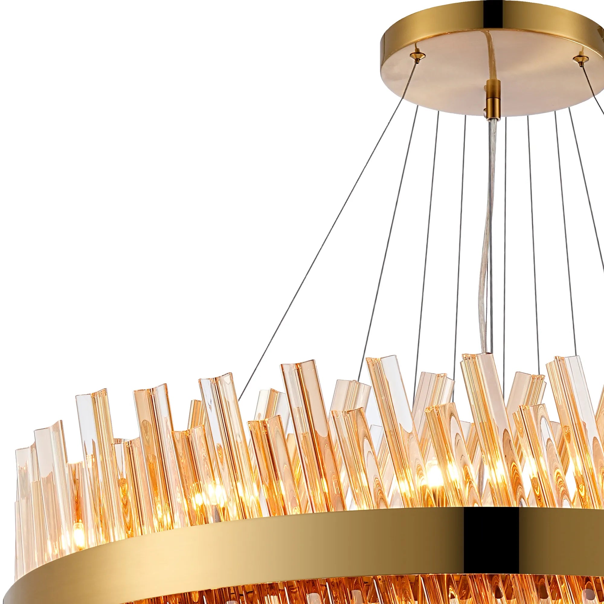 Farnley 4 Tier 80cm Pendant 24 Light - Brass & Amber