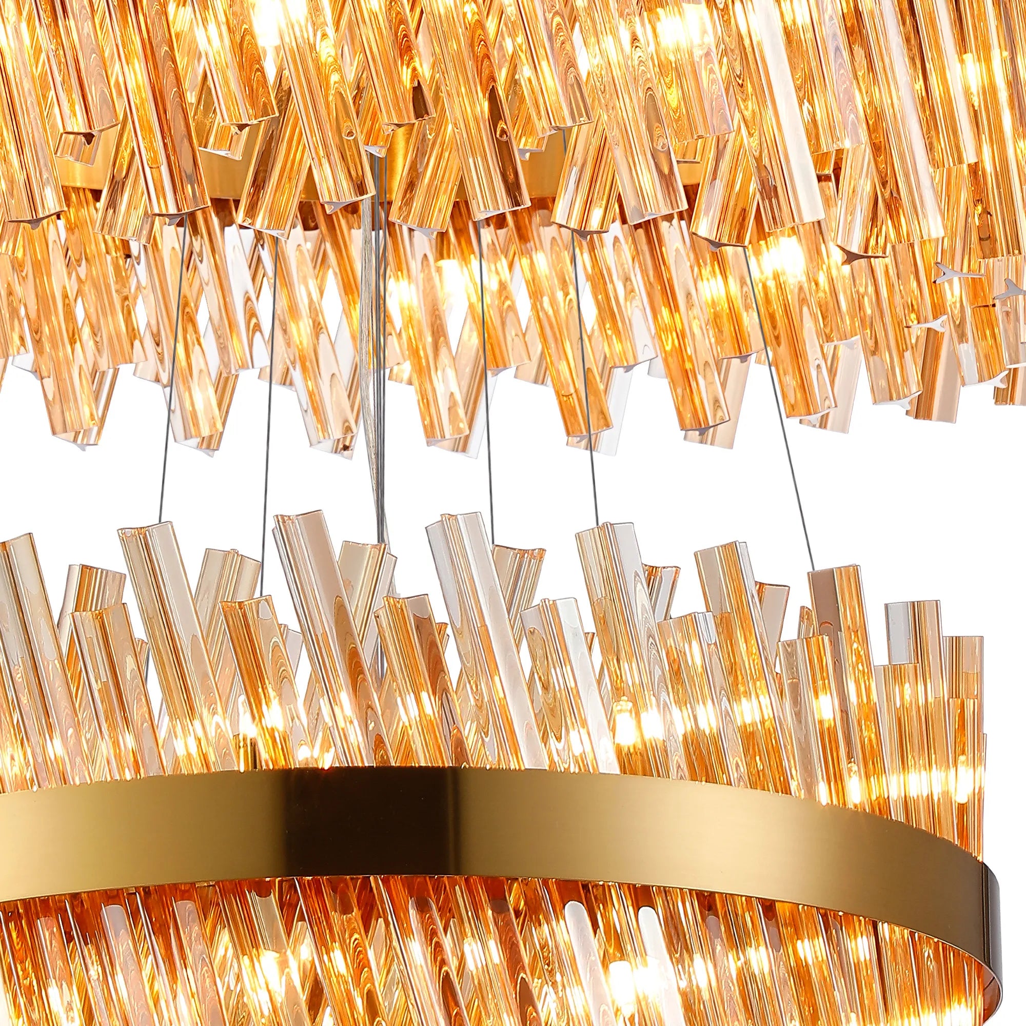 Farnley 4 Tier 80cm Pendant 24 Light - Brass & Amber