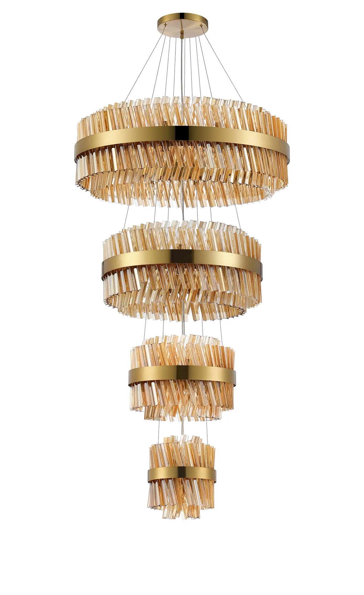 Farnley 4 Tier 80cm Pendant 24 Light - Brass & Amber
