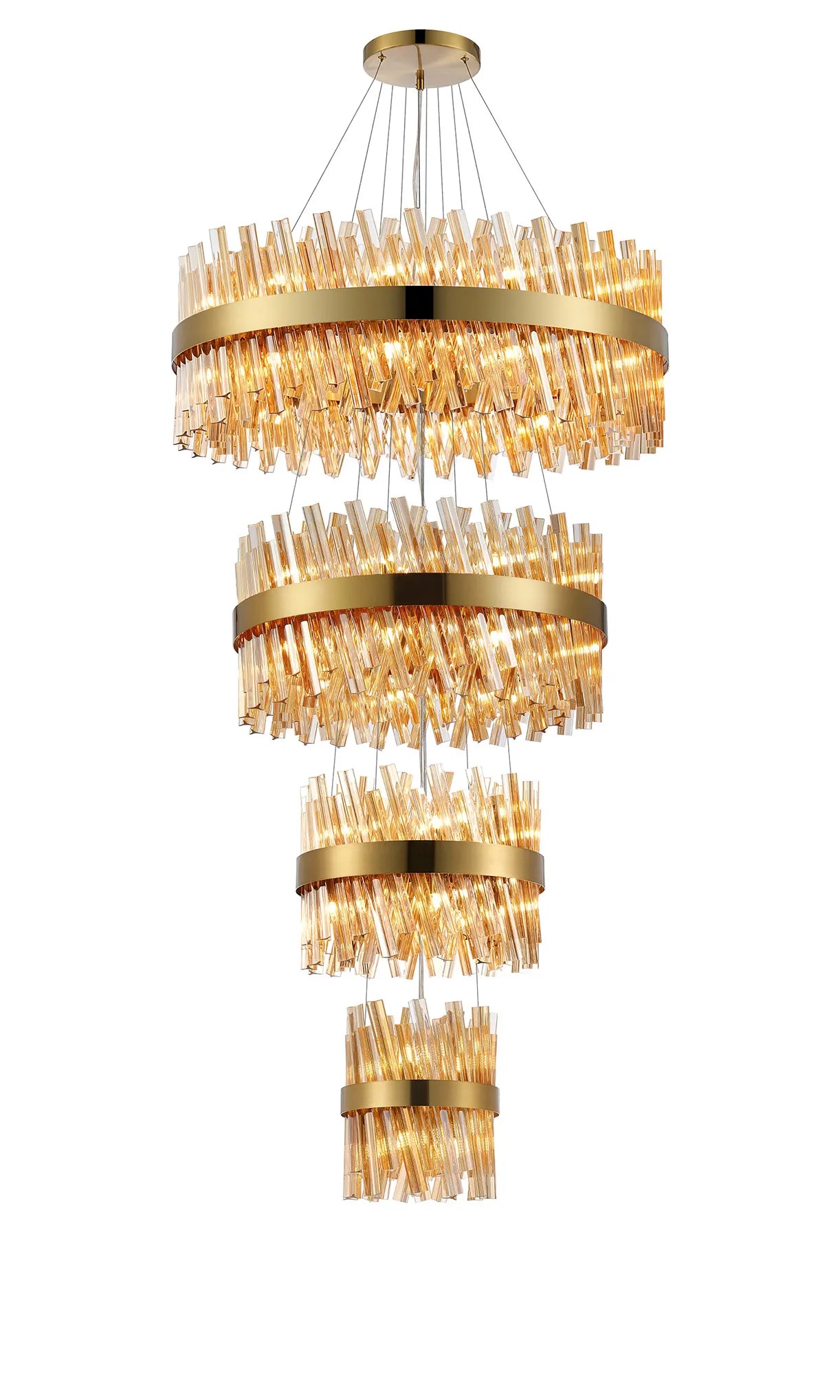 Farnley 4 Tier 80cm Pendant 24 Light - Brass & Amber