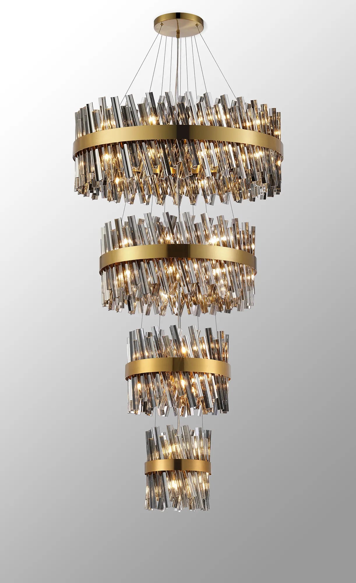 Farnley 4 Tier 80cm Pendant 24 Light - Brass & Smoke