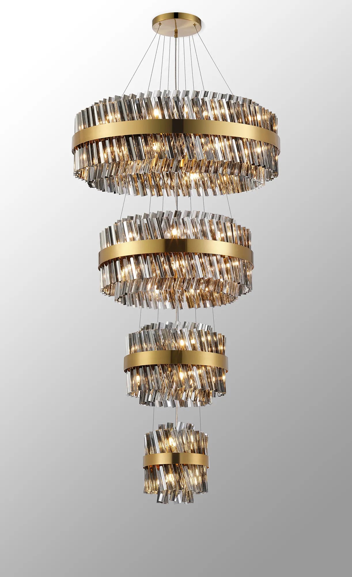 Farnley 4 Tier 80cm Pendant 24 Light - Brass & Smoke