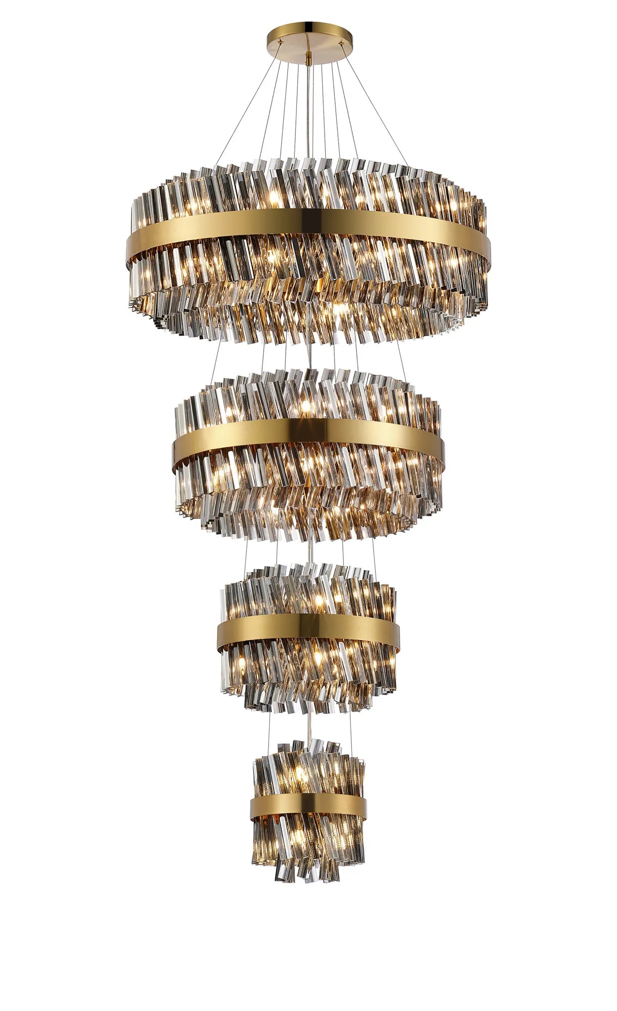 Farnley 4 Tier 80cm Pendant 24 Light - Brass & Smoke