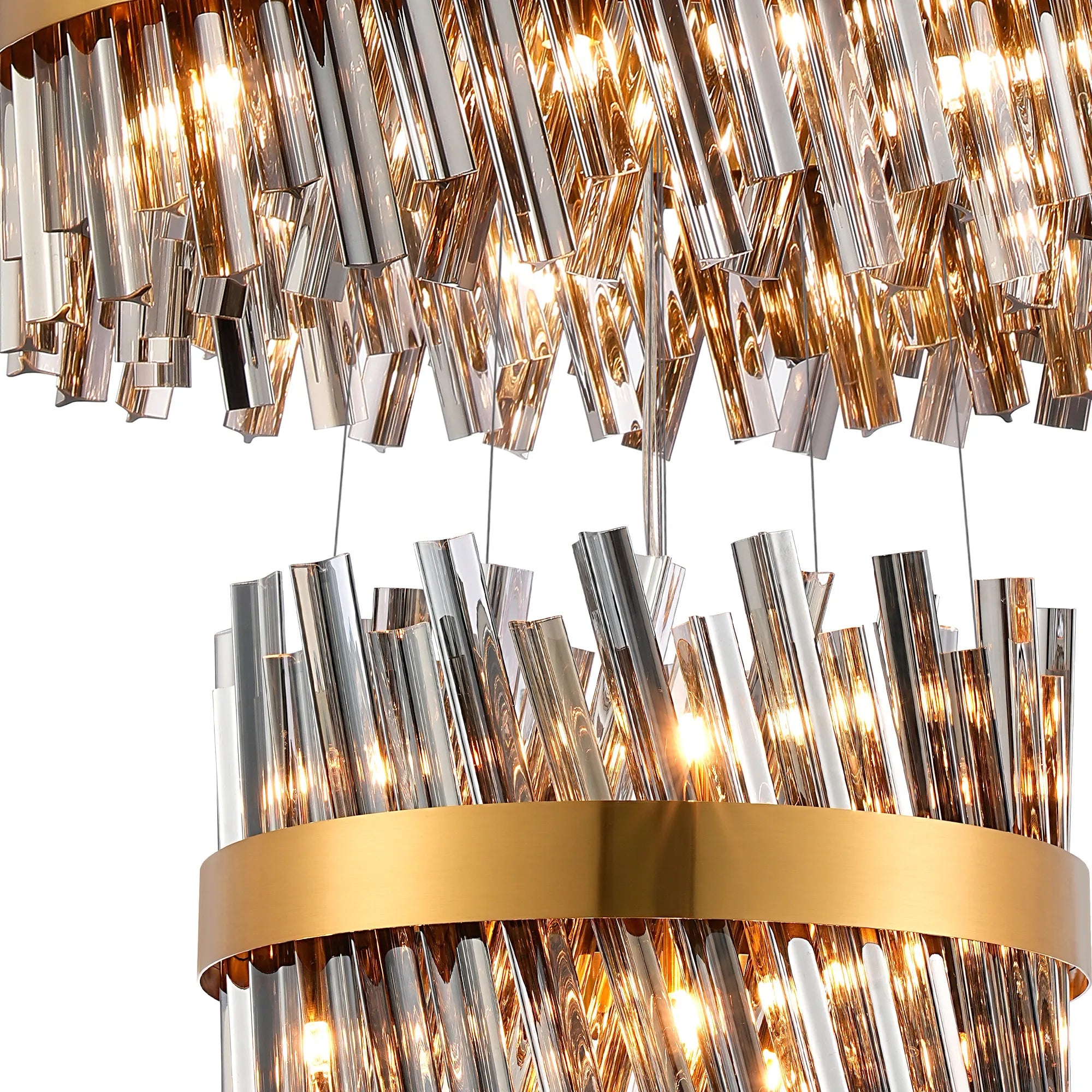 Farnley 4 Tier 80cm Pendant 24 Light - Brass & Smoke