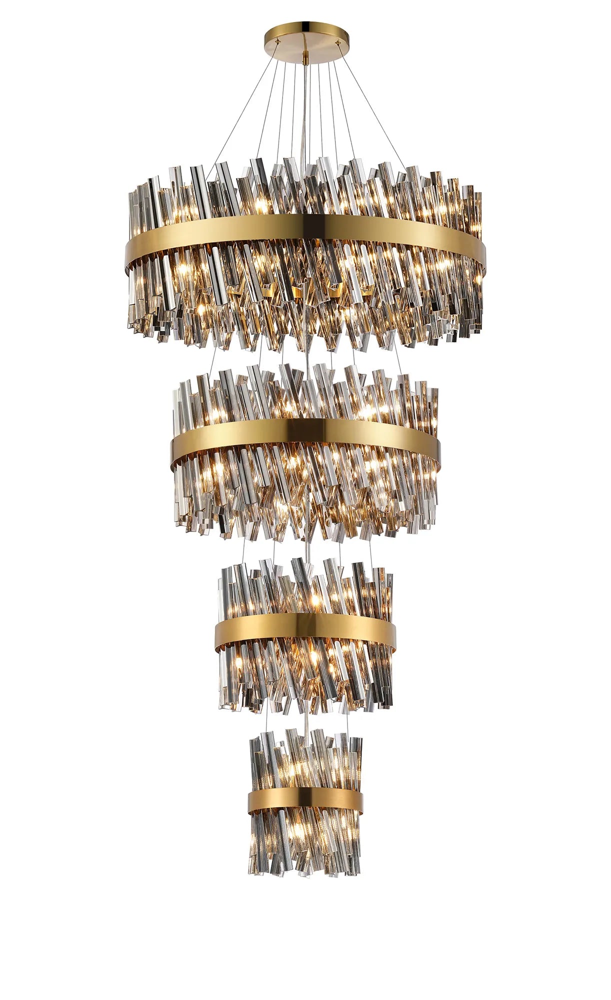Farnley 4 Tier 80cm Pendant 24 Light - Brass & Smoke