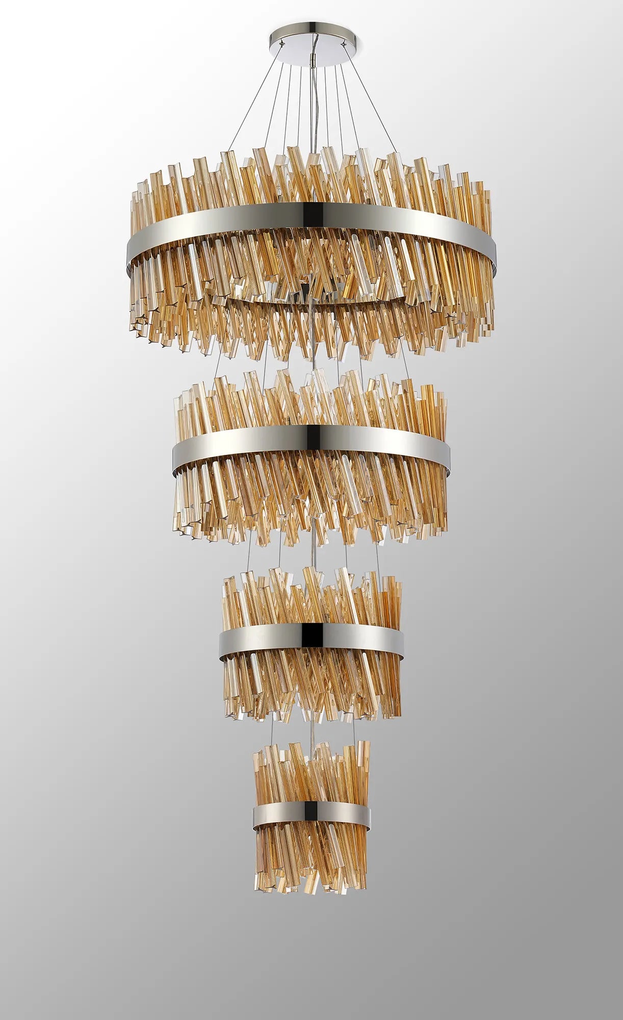 Farnley 4 Tier 80cm Pendant 24 Light - Polished Nickel & Amber