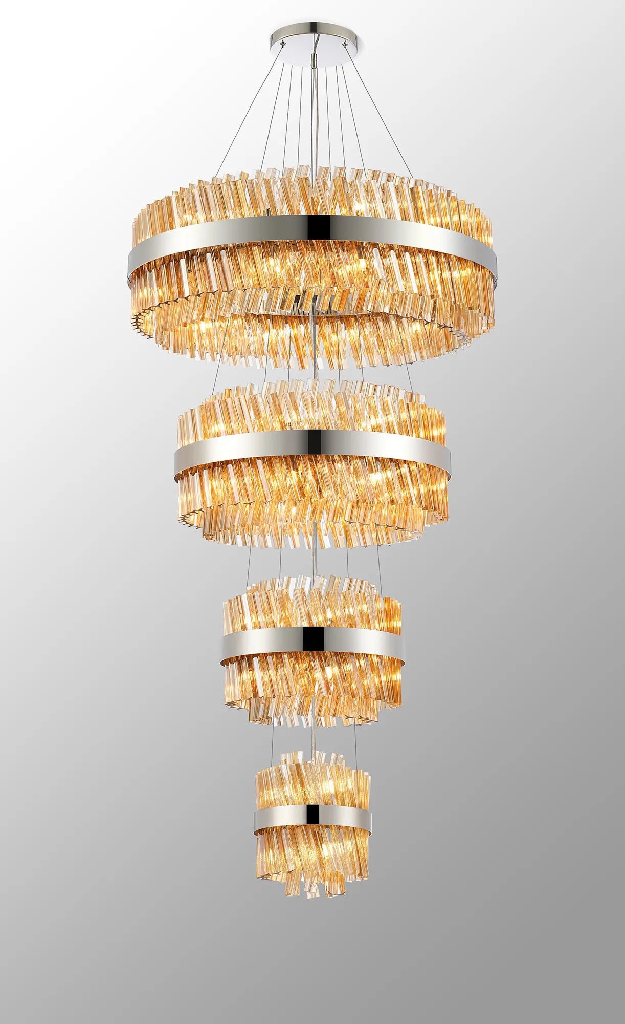 Farnley 4 Tier 80cm Pendant 24 Light - Polished Nickel & Amber