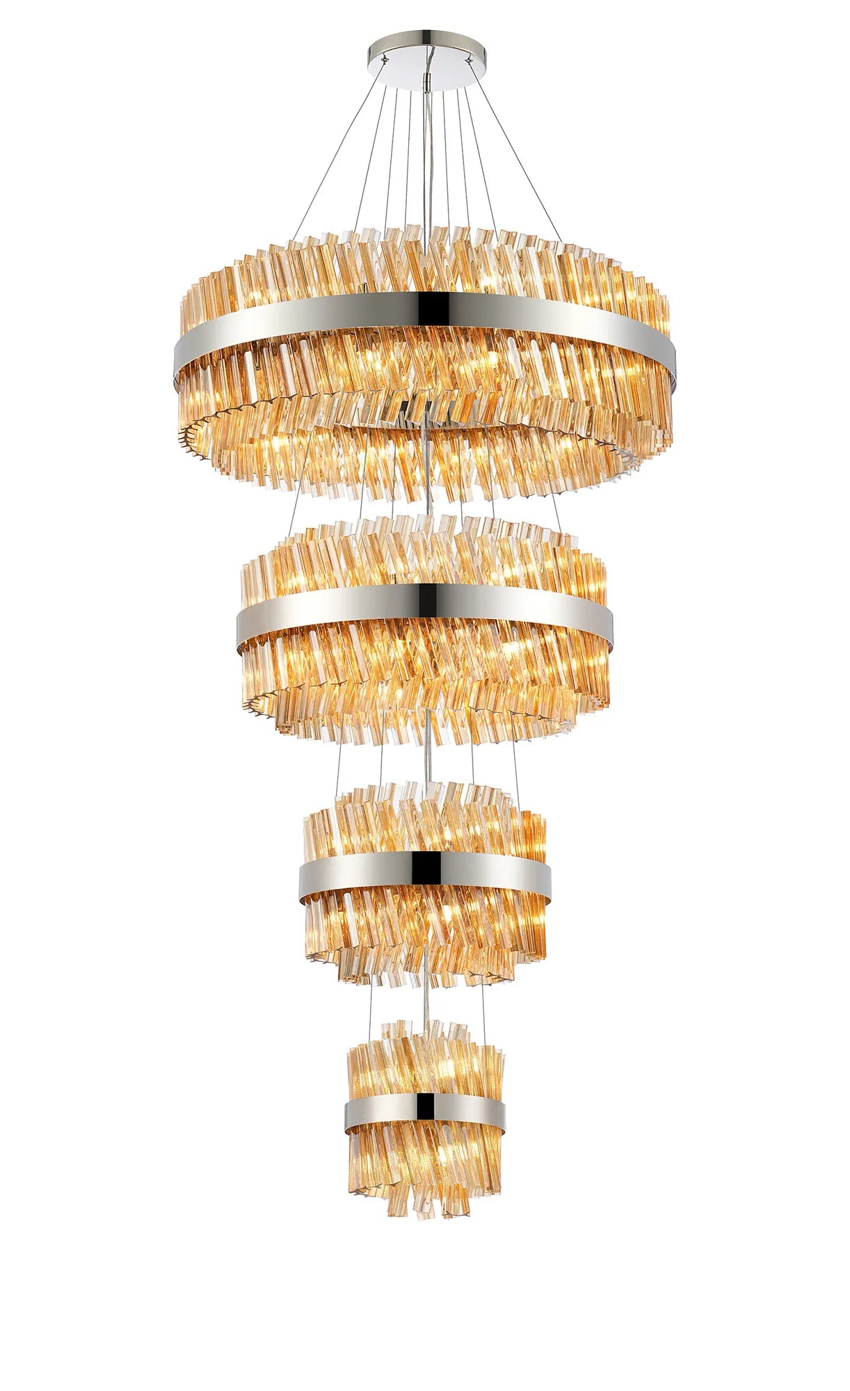 Farnley 4 Tier 80cm Pendant 24 Light - Polished Nickel & Amber