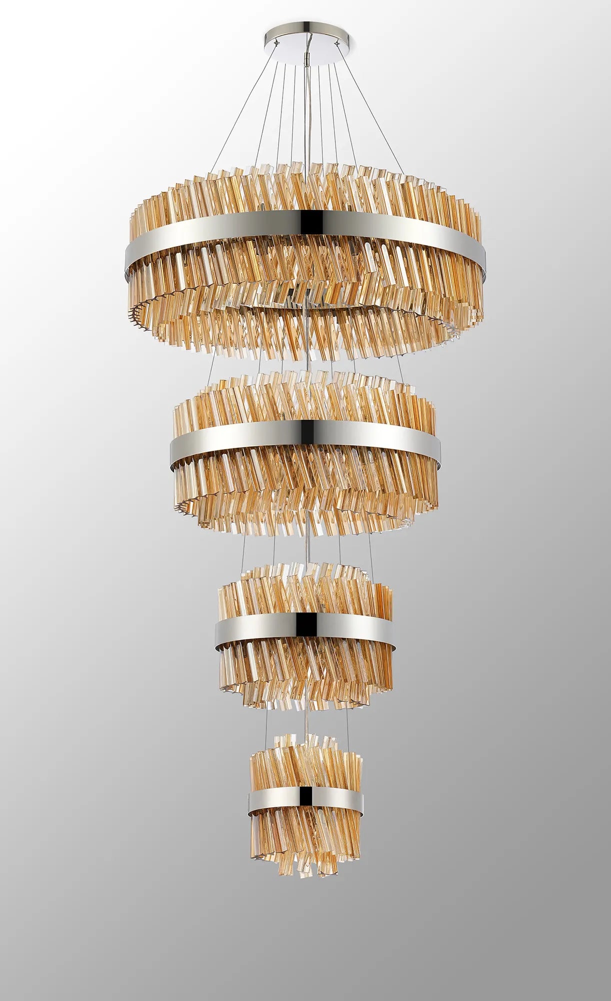 Farnley 4 Tier 80cm Pendant 24 Light - Polished Nickel & Amber