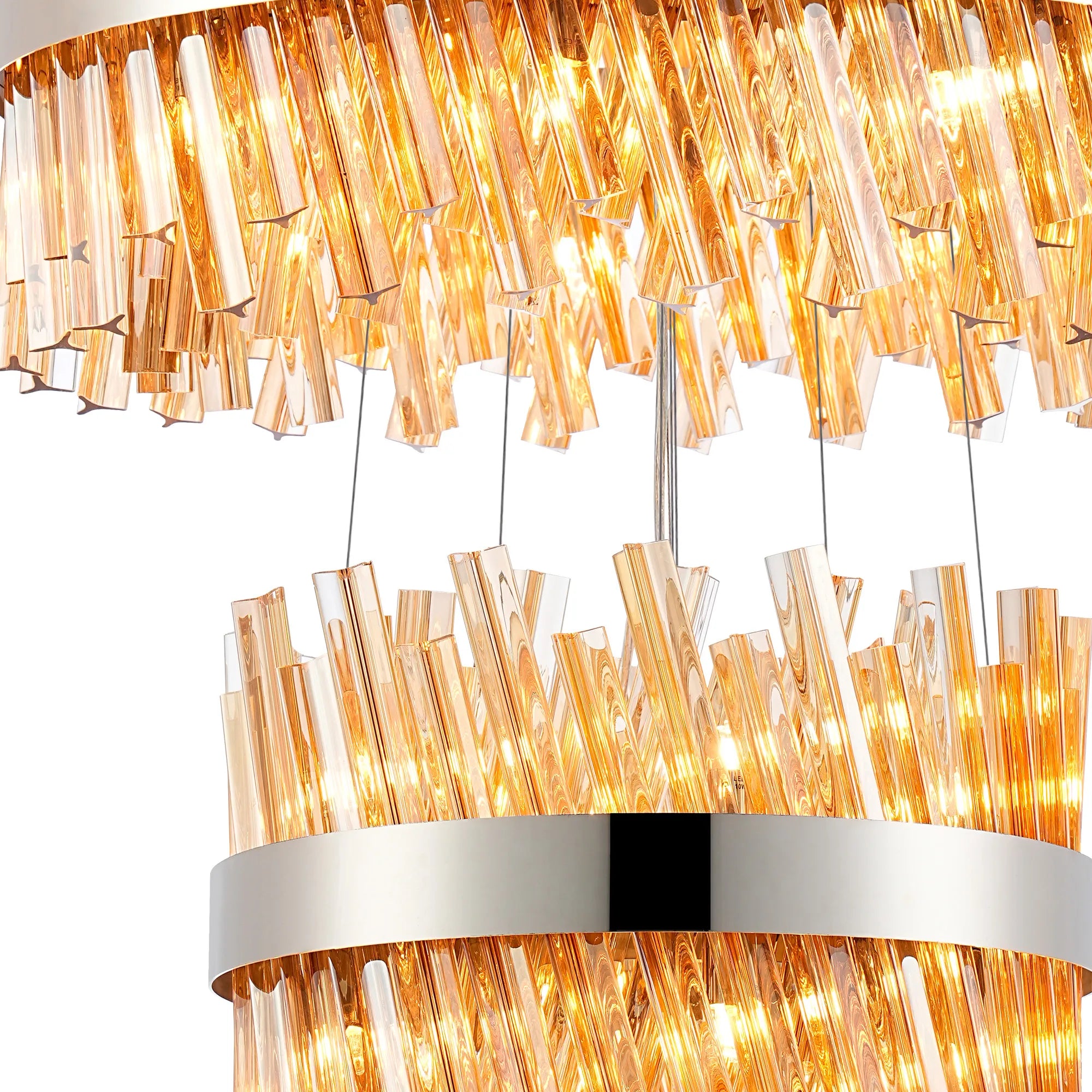 Farnley 4 Tier 80cm Pendant 24 Light - Polished Nickel & Amber