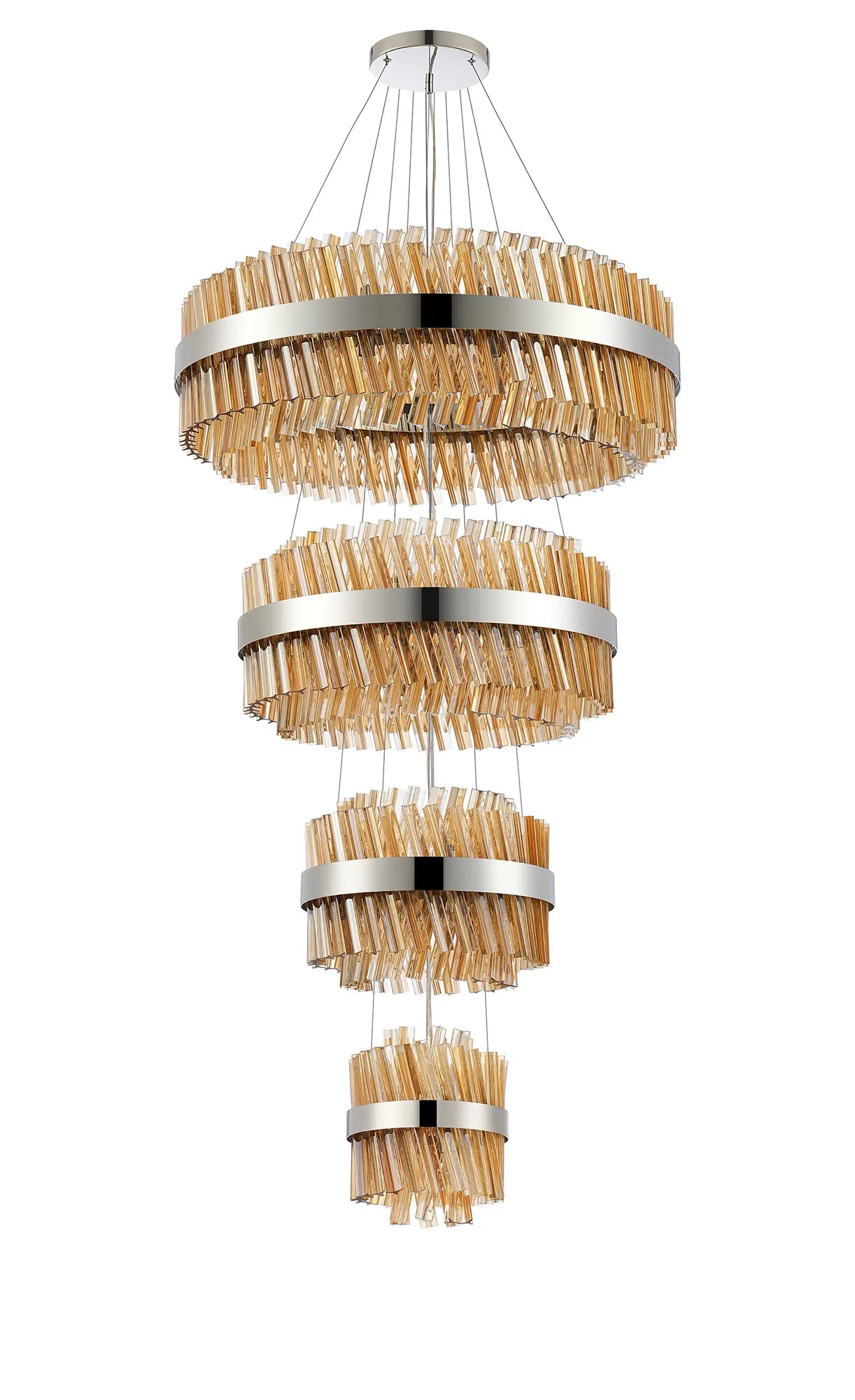 Farnley 4 Tier 80cm Pendant 24 Light - Polished Nickel & Amber