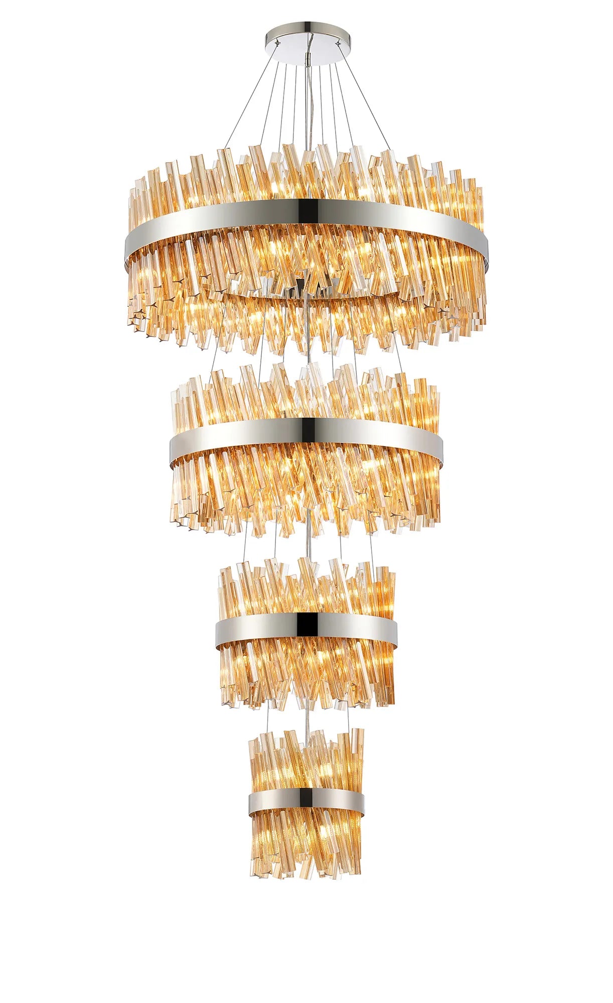 Farnley 4 Tier 80cm Pendant 24 Light - Polished Nickel & Amber