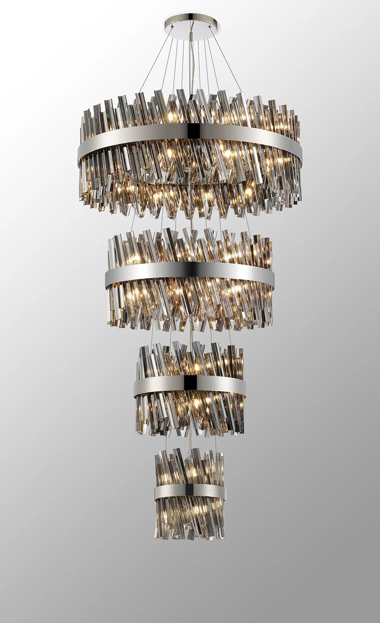 Farnley 4 Tier 80cm Pendant 24 Light - Polished Nickel & Smoke