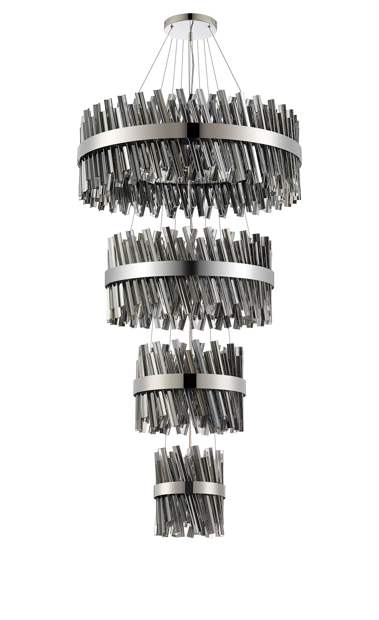 Farnley 4 Tier 80cm Pendant 24 Light - Polished Nickel & Smoke