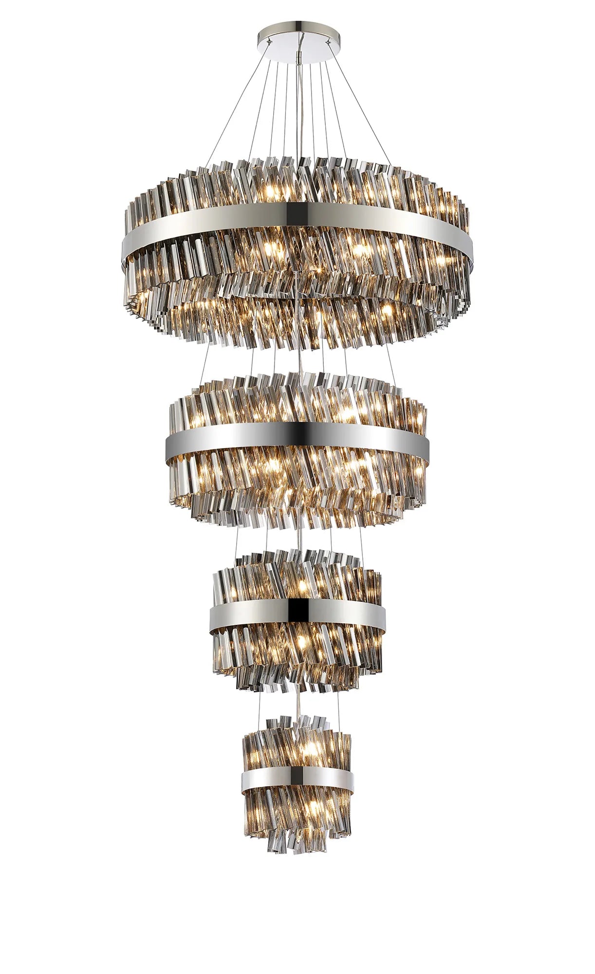 Farnley 4 Tier 80cm Pendant 24 Light - Polished Nickel & Smoke