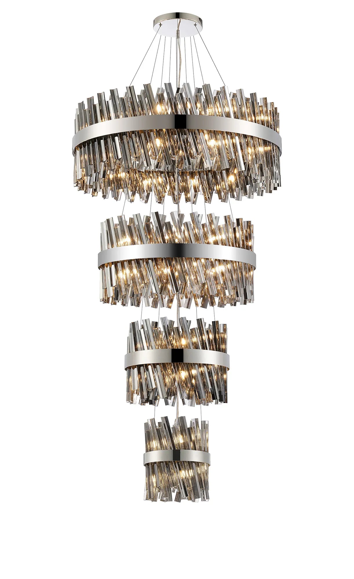 Farnley 4 Tier 80cm Pendant 24 Light - Polished Nickel & Smoke