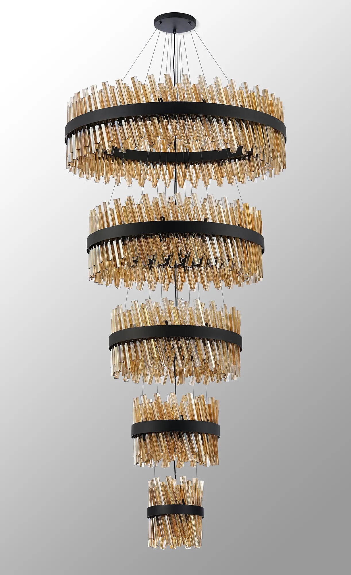 Farnley 5 Tier 1m Pendant 32 Light - Black & Amber