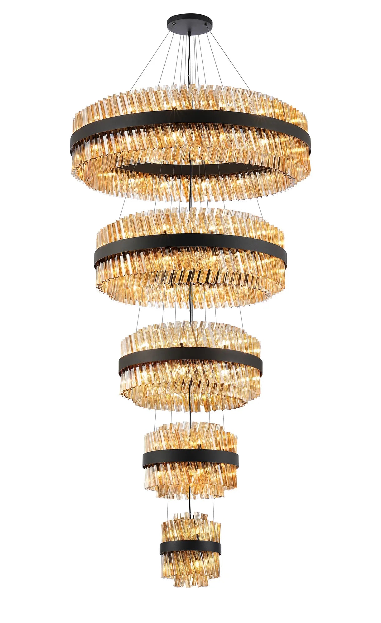Farnley 5 Tier 1m Pendant 32 Light - Black & Amber