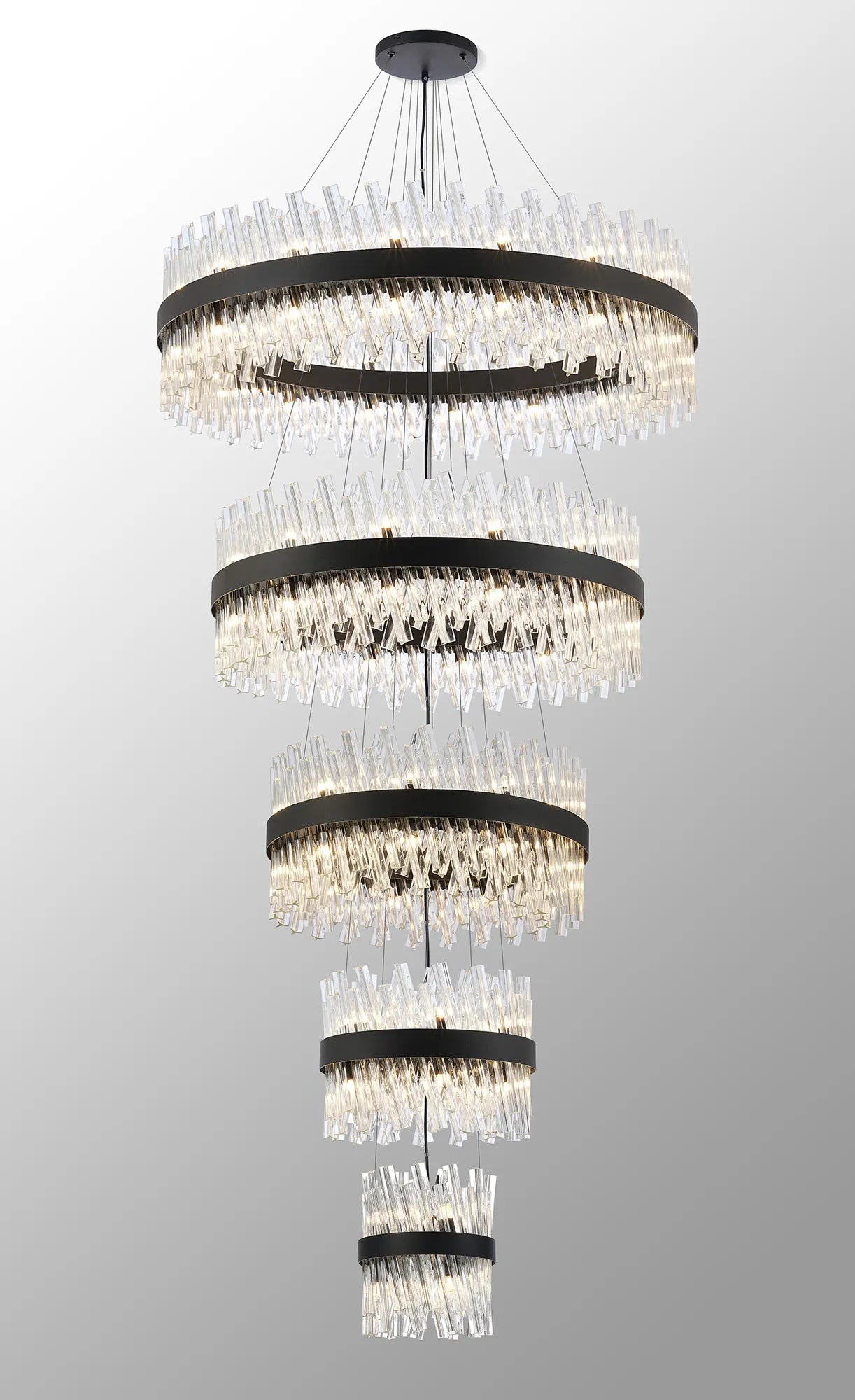 Farnley 5 Tier 1m Pendant 32 Light - Black & Clear