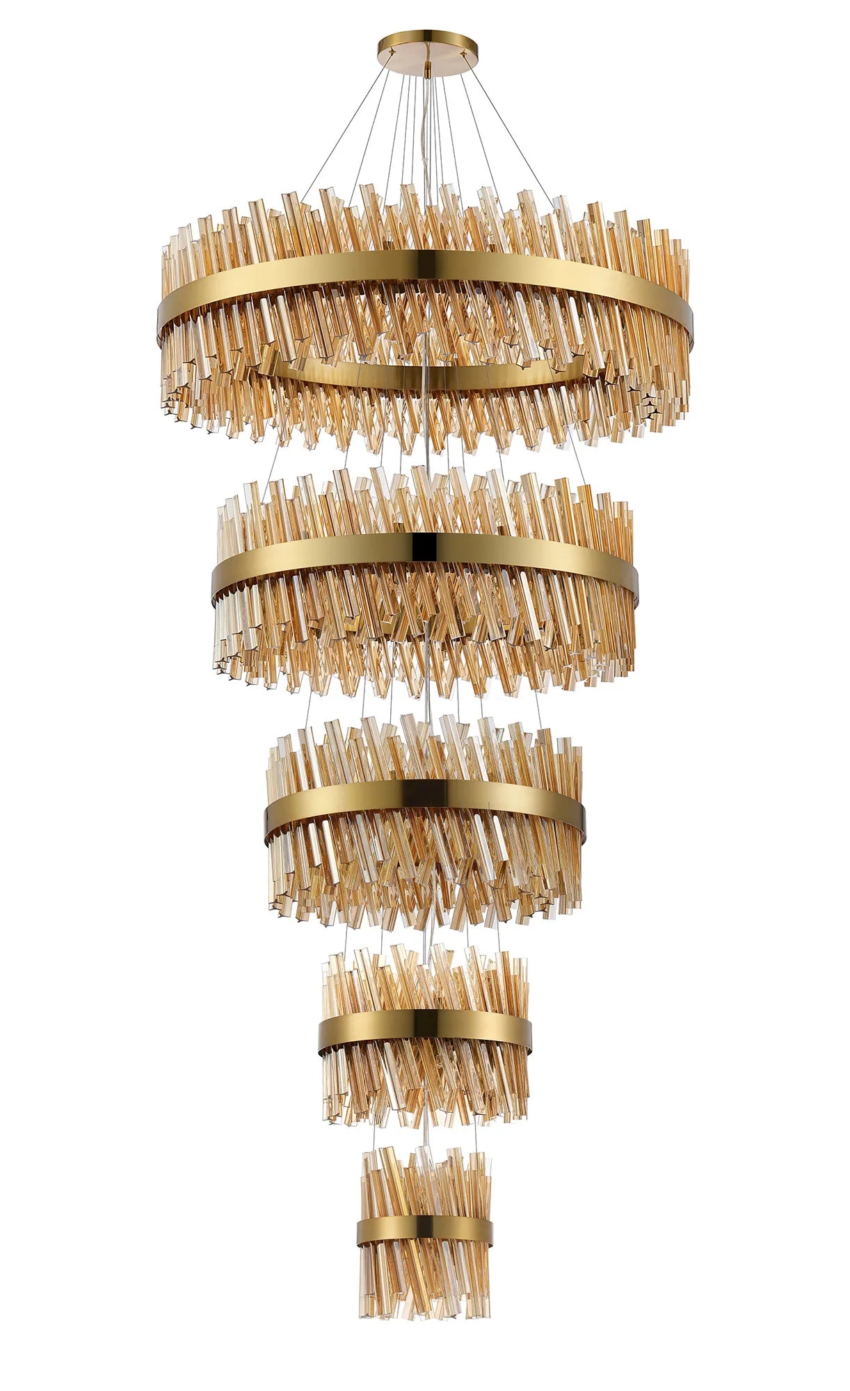 Farnley 5 Tier 1m Pendant 32 Light - Brass & Amber