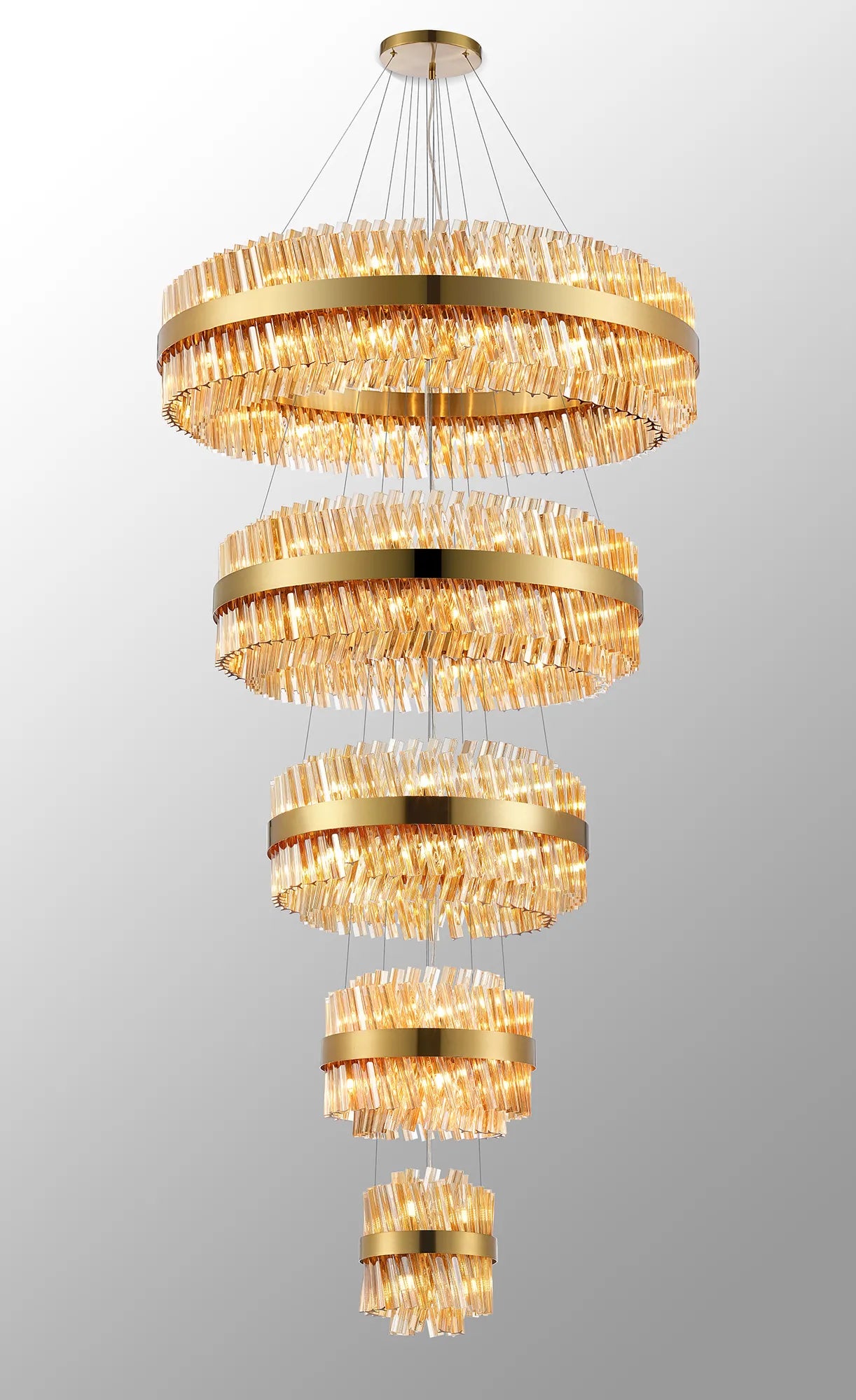 Farnley 5 Tier 1m Pendant 32 Light - Brass & Amber