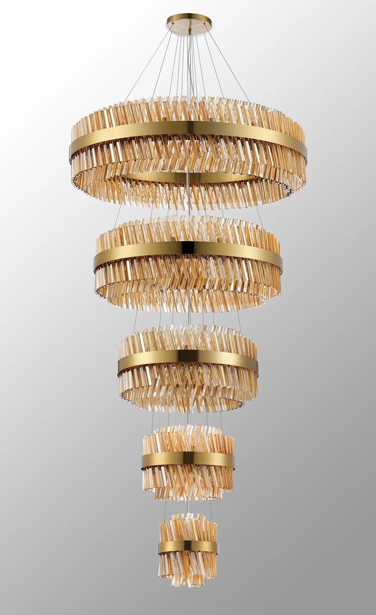 Farnley 5 Tier 1m Pendant 32 Light - Brass & Amber