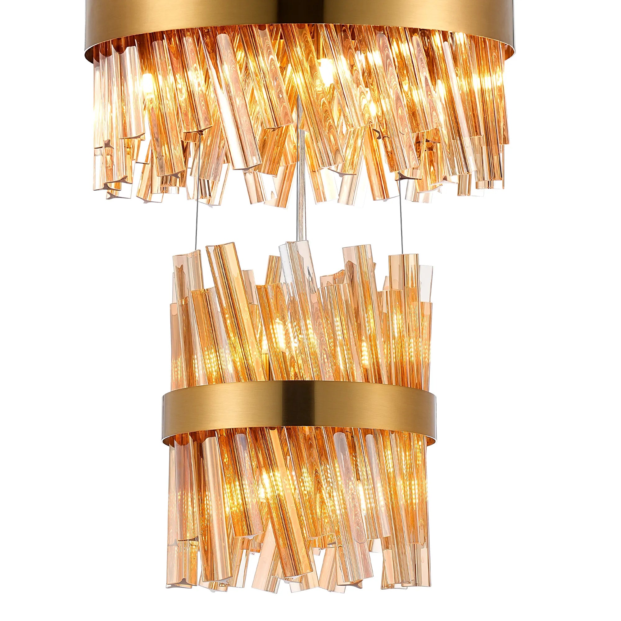 Farnley 5 Tier 1m Pendant 32 Light - Brass & Amber