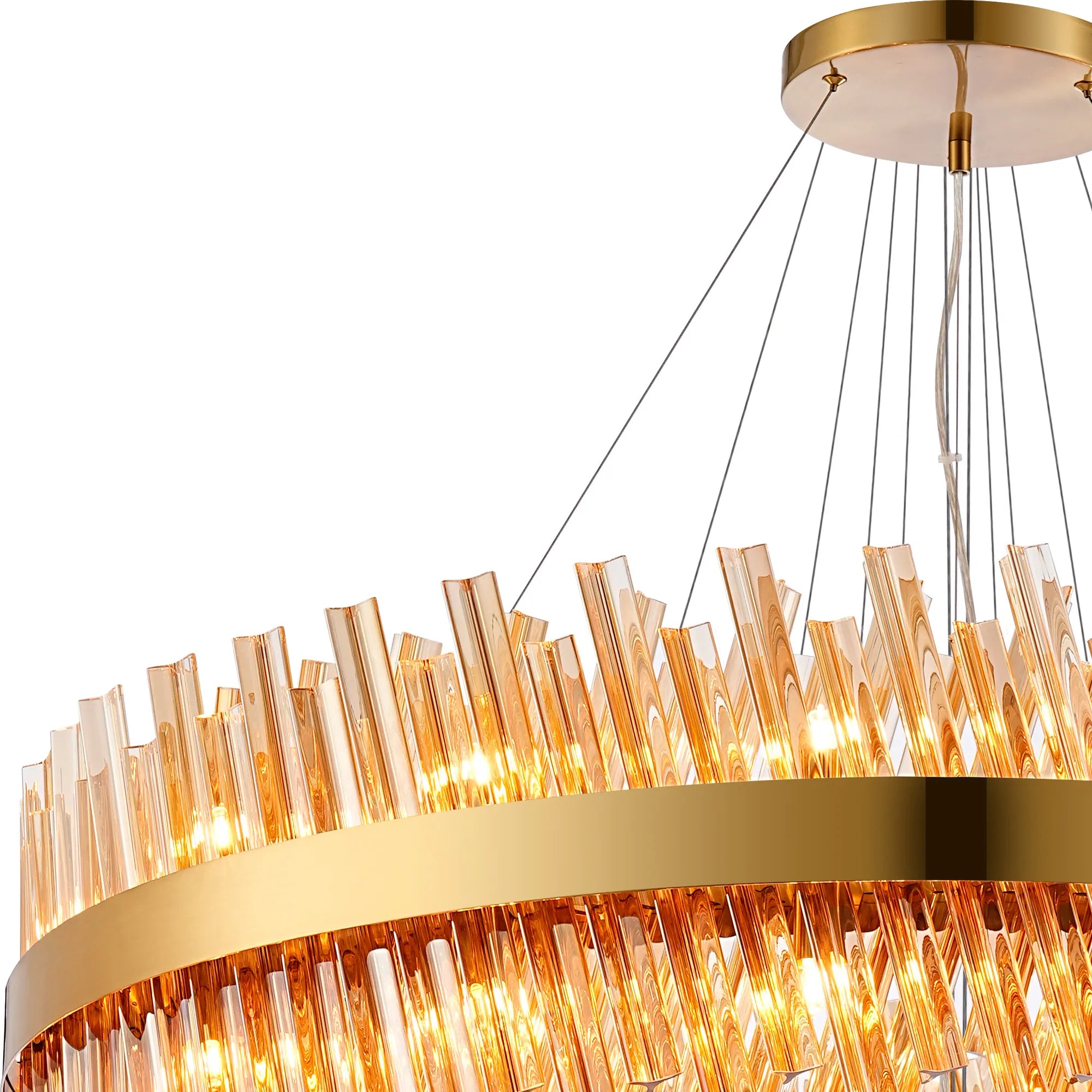 Farnley 5 Tier 1m Pendant 32 Light - Brass & Amber