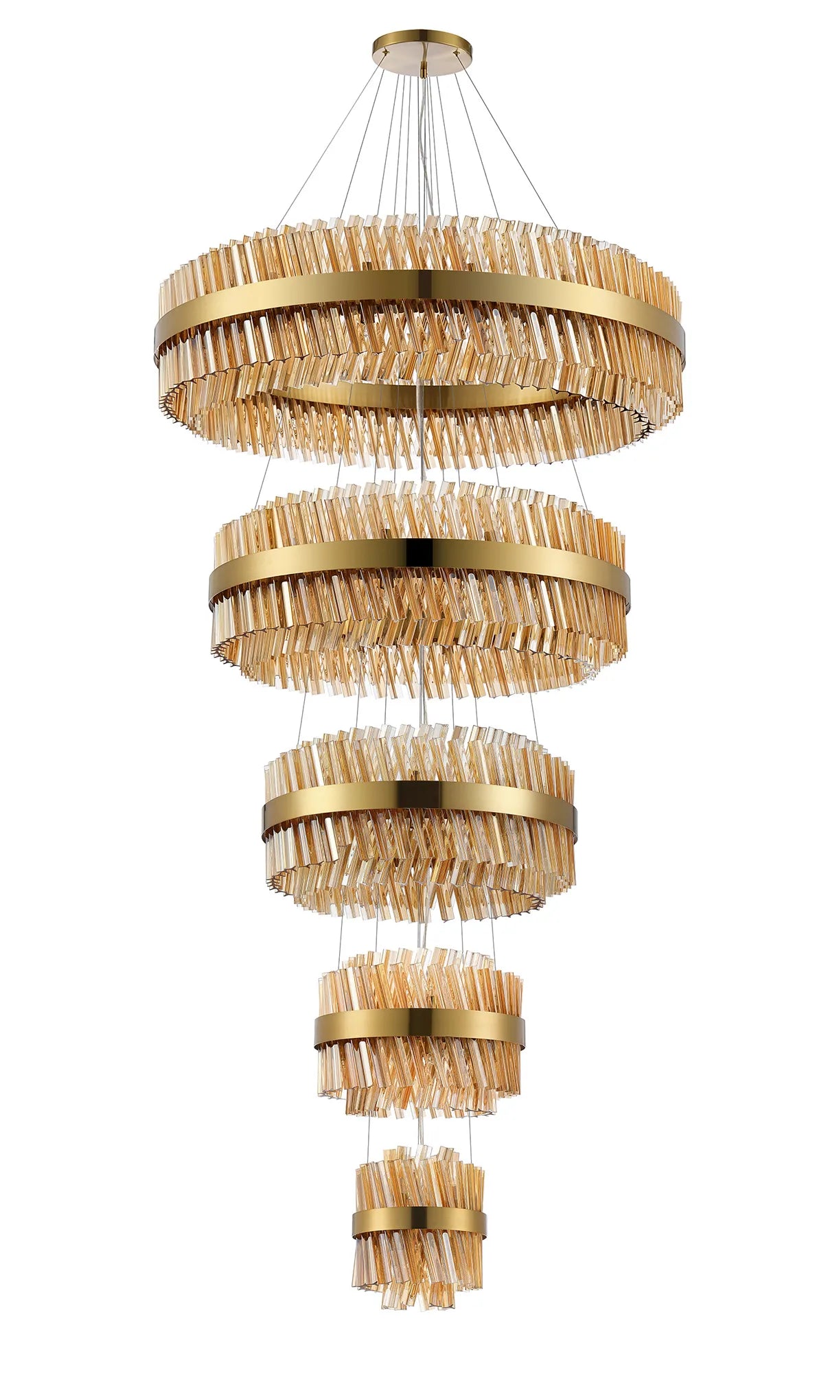 Farnley 5 Tier 1m Pendant 32 Light - Brass & Amber