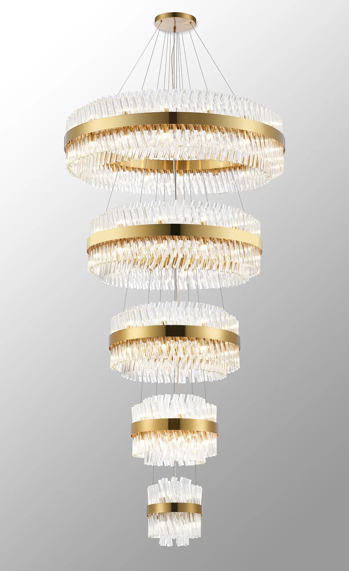 Farnley 5 Tier 1m Pendant 32 Light - Brass & Clear