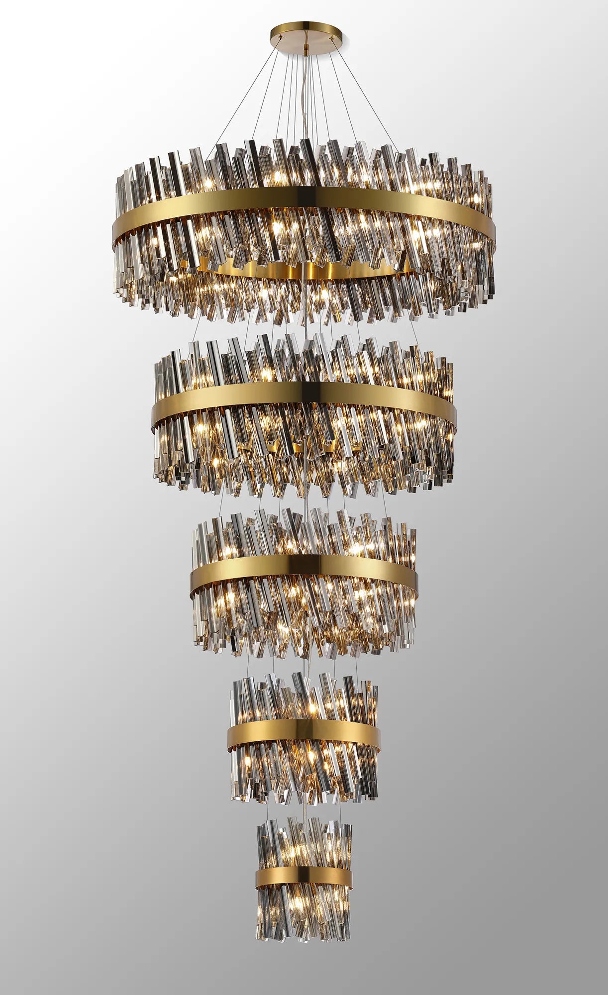 Farnley 5 Tier 1m Pendant 32 Light - Brass & Smoke