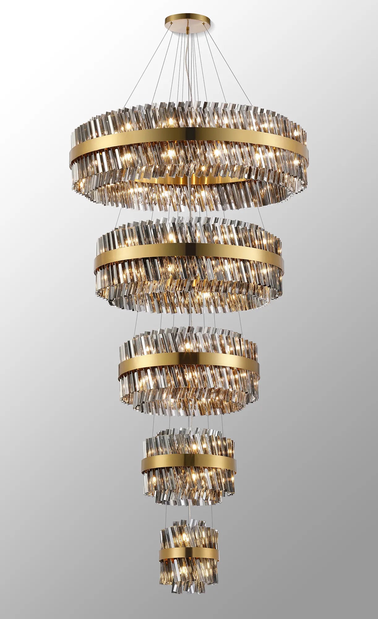 Farnley 5 Tier 1m Pendant 32 Light - Brass & Smoke