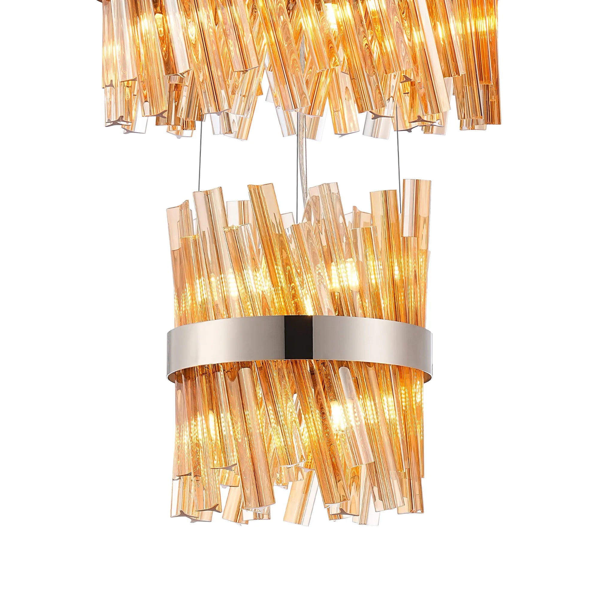 Farnley 5 Tier 1m Pendant 32 Light - Polished Nickel & Amber