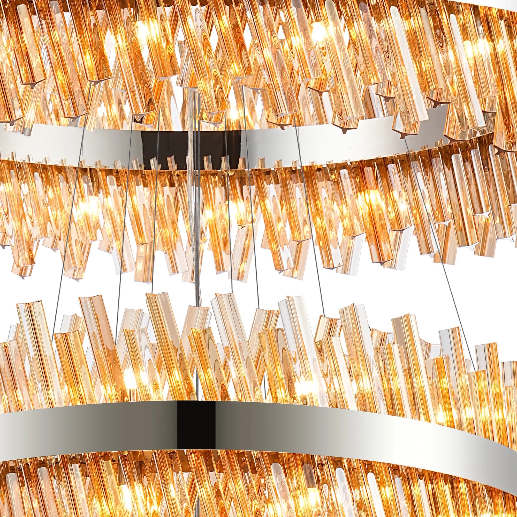 Farnley 5 Tier 1m Pendant 32 Light - Polished Nickel & Amber