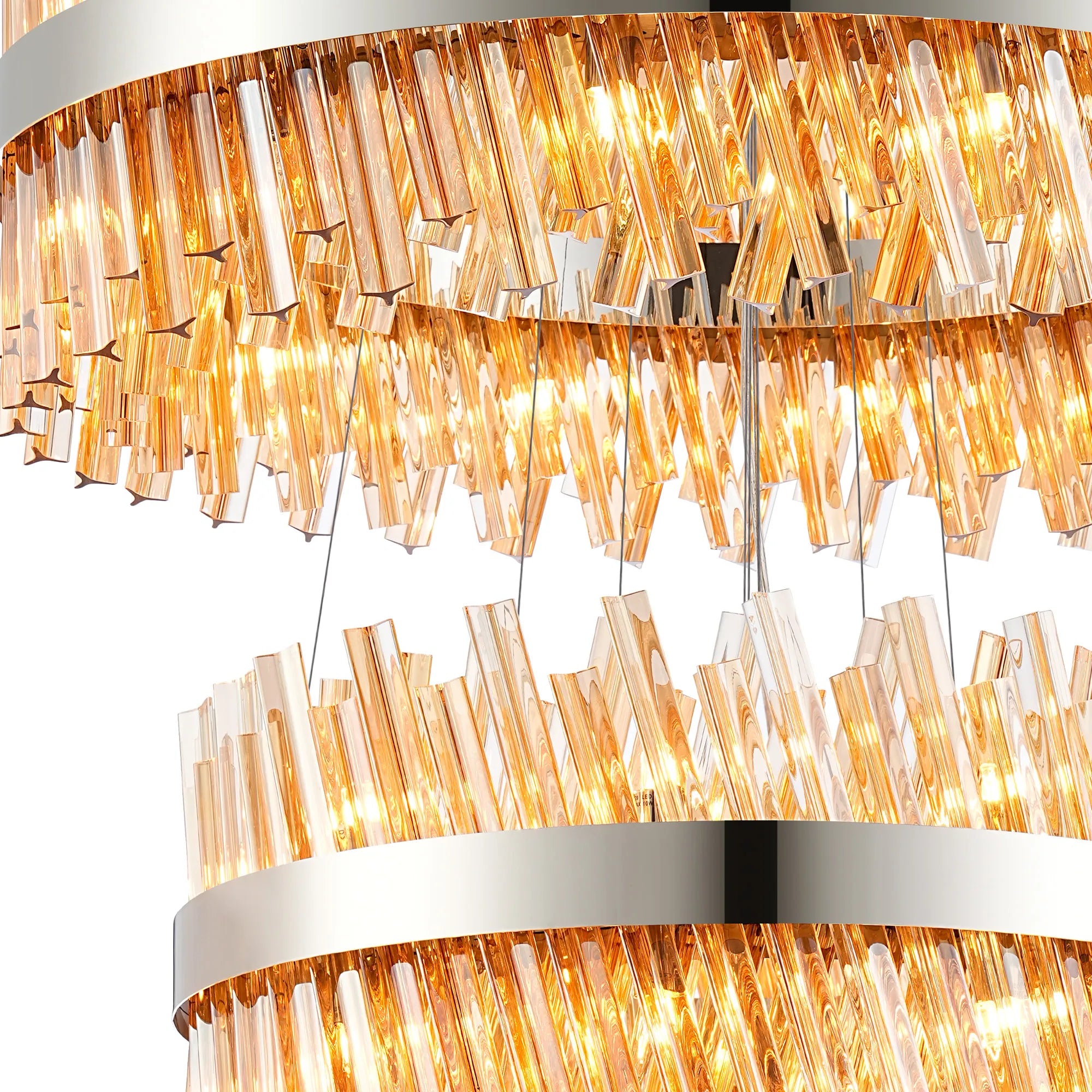 Farnley 5 Tier 1m Pendant 32 Light - Polished Nickel & Amber