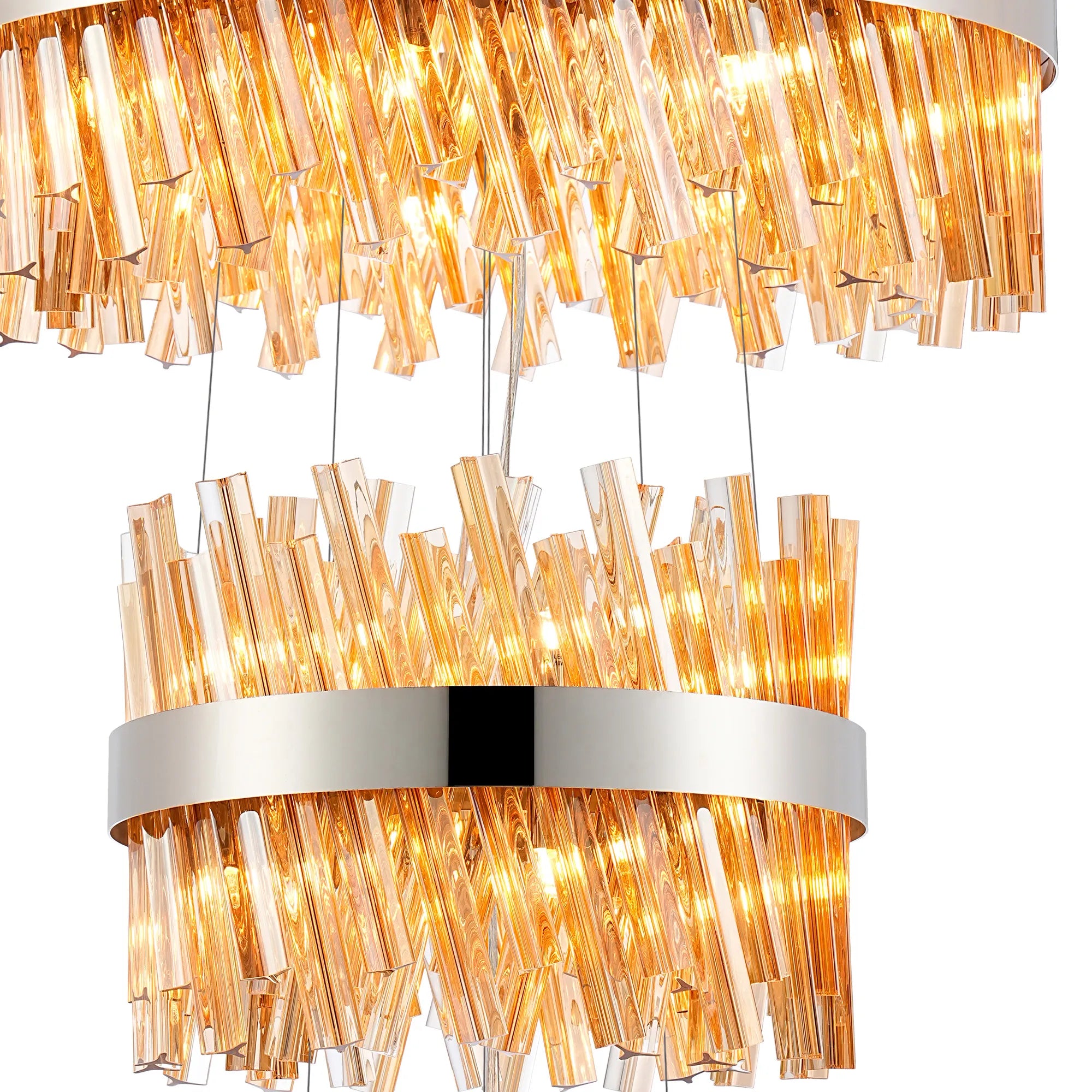 Farnley 5 Tier 1m Pendant 32 Light - Polished Nickel & Amber